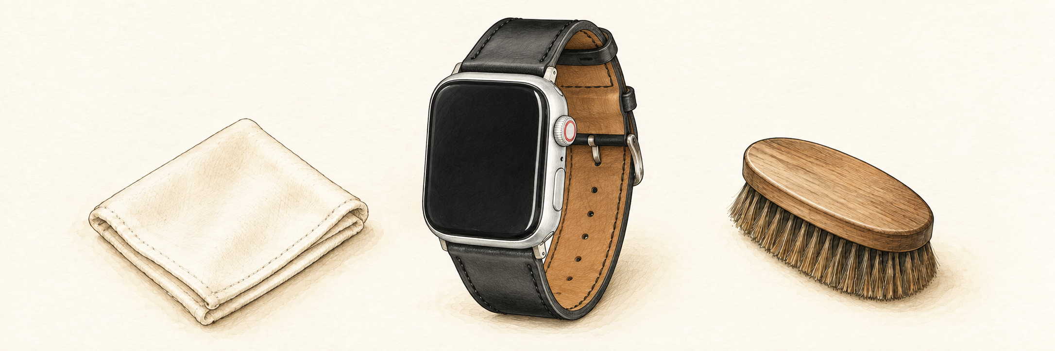 ロウ引きコードバン AppleWatch用レザーバンドのお手入れイラスト